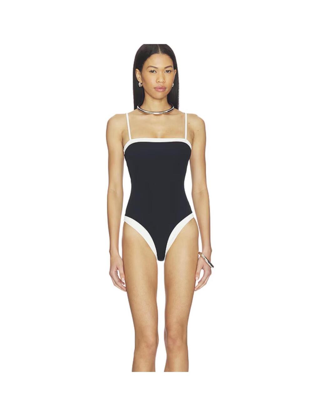 NWT Women's L*Space Tess Black & Cream One Piece Swimsuit Size Small